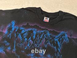 Vintage 1990s 90s Midnight Horses Horse Western Cowboy All Over Print T-Shirt, L