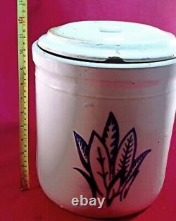 Vintage 3 Gallon Western Stoneware Crock with Lid Painted Corn Monmouth Ill