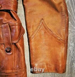 Vintage 30s 40s Belted Brown Leather Jacket Distressed Western Rancher Coat 44