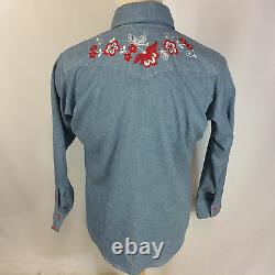 Vintage 40s 50s Monzini Embroidered Chambray Western Work Shirt