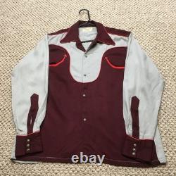 Vintage 40s BVD Western Shirt Mens Size 44 M/L Gray Long Sleeve Rockabilly