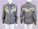 Vintage 40s Gray Wool & Leather Fringe Western Shirt, Cowgirl Rockabilly Top