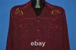 Vintage 40s RODEO HORSE EMBROIDERED RAYON WESTERN COWBOY BUTTON DOWN SHIRT LRG L