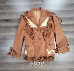 Vintage 50's Western Leather Jacket Large Brown Women's Fringe Chris Line Biker