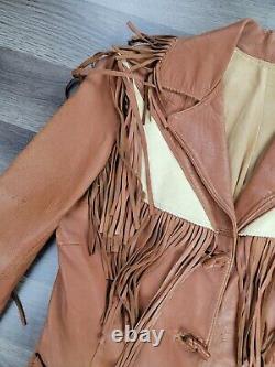 Vintage 50's Western Leather Jacket Large Brown Women's Fringe Chris Line Biker