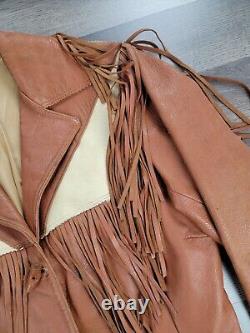 Vintage 50's Western Leather Jacket Large Brown Women's Fringe Chris Line Biker