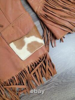 Vintage 50's Western Leather Jacket Large Brown Women's Fringe Chris Line Biker