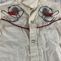Vintage 50s 60s Cowboy Western Pearl Snap Kids Youth Boys Bolo Tie Shirt Top