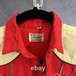 Vintage 50s 60s Cowboy Western Pearl Snap Kids Youth Boys Embroidered Karman