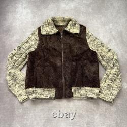 Vintage 50s 60s Hair On Hide Wool Knit Jacket Mens L Western Pony Grizzly