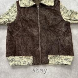 Vintage 50s 60s Hair On Hide Wool Knit Jacket Mens L Western Pony Grizzly