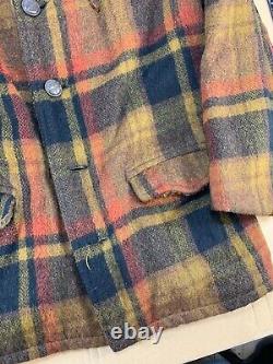 Vintage 50s 60s Wool Plaid Flannel Winter Western Mod Atomic Heavy Coat Jacket