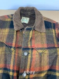 Vintage 50s 60s Wool Plaid Flannel Winter Western Mod Atomic Heavy Coat Jacket