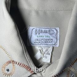 Vintage 50s H Bar C California Ranchwear Western Embroidered Tan Pearl Snap M/L