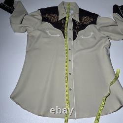 Vintage 50s H Bar C California Ranchwear Western Embroidered Tan Pearl Snap M/L