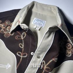 Vintage 50s H Bar C California Ranchwear Western Embroidered Tan Pearl Snap M/L