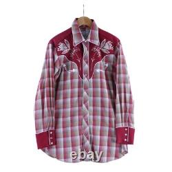 Vintage 50s H Bar C Mens Large California Ranchwear Red Plaid Western Peral Snap