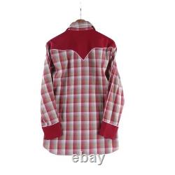 Vintage 50s H Bar C Mens Large California Ranchwear Red Plaid Western Peral Snap