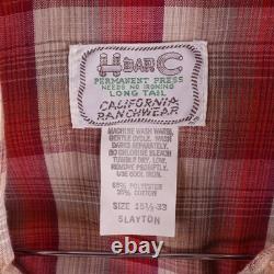 Vintage 50s H Bar C Mens Large California Ranchwear Red Plaid Western Peral Snap