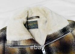 Vintage 50s Pendleton Mens Plaid Wool Work Coat Western Sherpa XL L zipper