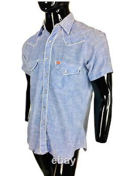 Vintage 60's 70's Ely Plains Blue White Piping Rockabilly Pearl Snap Front Shirt