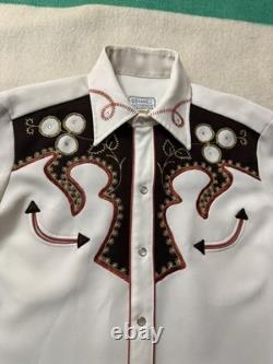 Vintage 60s 70s HBarC Western Pearl Snap Buttonup Rockabilly L Large 21.5x31.5