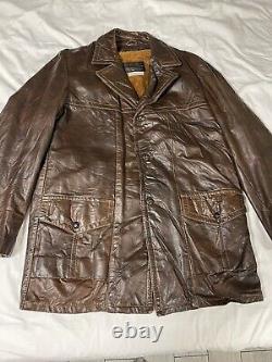 Vintage 60s 70s Sears Tan Leather Shop Sherpa Western Rancher Jacket Large XL