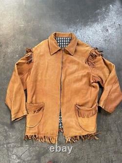Vintage 60s 70s Western Fringe Leather Jacket Talon Zipper Lined