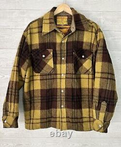 Vintage 60s 70s Yellow Brown Wool Plaid Western Jacket Snap Button Weather Gay L