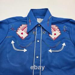 Vintage 60s H BAR C Poker Cards Embroidered Western Pearl Snap Shirt Men Large