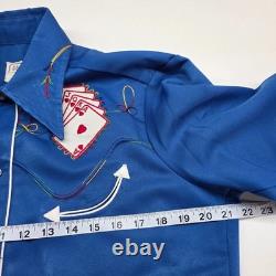 Vintage 60s H BAR C Poker Cards Embroidered Western Pearl Snap Shirt Men Large