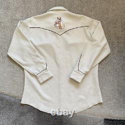 Vintage 60s H Bar C 17.5 XL Rayon Gabardine Western Shirt Horse Arrow Pocket