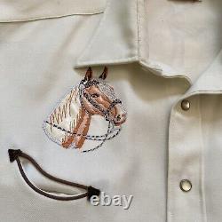 Vintage 60s H Bar C 17.5 XL Rayon Gabardine Western Shirt Horse Arrow Pocket