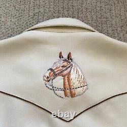 Vintage 60s H Bar C 17.5 XL Rayon Gabardine Western Shirt Horse Arrow Pocket