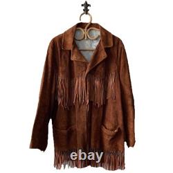 Vintage 60s Leather Fringe Jacket Western Motorcycle L 42 Hippy Southwest Rodeo