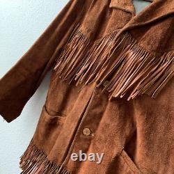 Vintage 60s Leather Fringe Jacket Western Motorcycle L 42 Hippy Southwest Rodeo