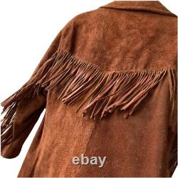 Vintage 60s Leather Fringe Jacket Western Motorcycle L 42 Hippy Southwest Rodeo