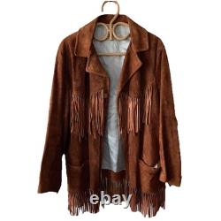 Vintage 60s Leather Fringe Jacket Western Motorcycle L 42 Hippy Southwest Rodeo