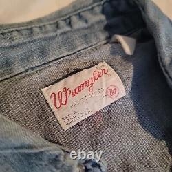 Vintage 60s Wrangler Sanforized Pearl Snap Denim Western Shirt, Extra Long, M/L