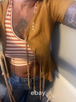 Vintage 70's Deer Skin Leather Painted Top Vest Western Cottagecore Festival M L