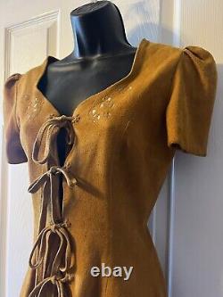 Vintage 70's Deer Skin Leather Painted Top Vest Western Cottagecore Festival M L