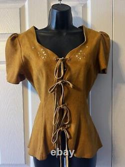 Vintage 70's Deer Skin Leather Painted Top Vest Western Cottagecore Festival M L