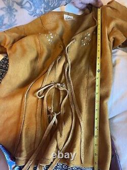 Vintage 70's Deer Skin Leather Painted Top Vest Western Cottagecore Festival M L