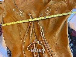 Vintage 70's Deer Skin Leather Painted Top Vest Western Cottagecore Festival M L