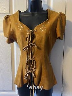 Vintage 70's Deer Skin Leather Painted Top Vest Western Cottagecore Festival M L