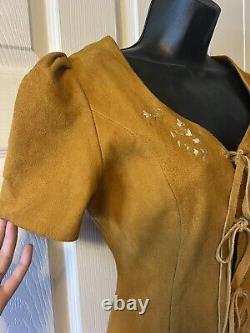 Vintage 70's Deer Skin Leather Painted Top Vest Western Cottagecore Festival M L