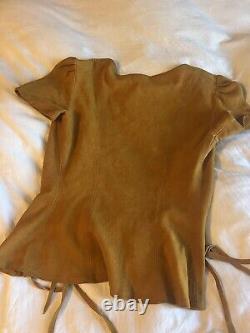 Vintage 70's Deer Skin Leather Painted Top Vest Western Cottagecore Festival M L