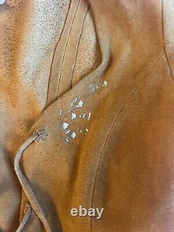 Vintage 70's Deer Skin Leather Painted Top Vest Western Cottagecore Festival M L