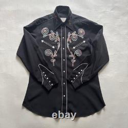 Vintage 70's H BAR C Western Shirt Black Embroidered