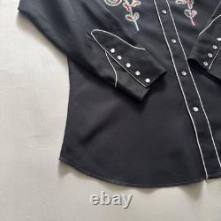 Vintage 70's H BAR C Western Shirt Black Embroidered